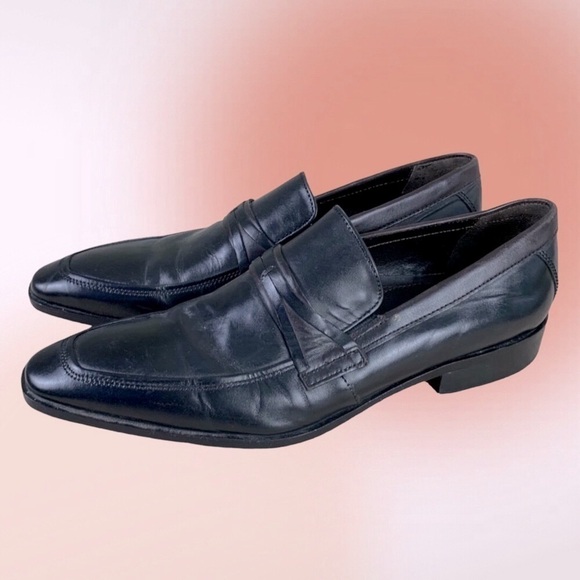 Joseph Abboud Black Leather Slip On Dress Shoes Size 9 - Picture 2 of 9